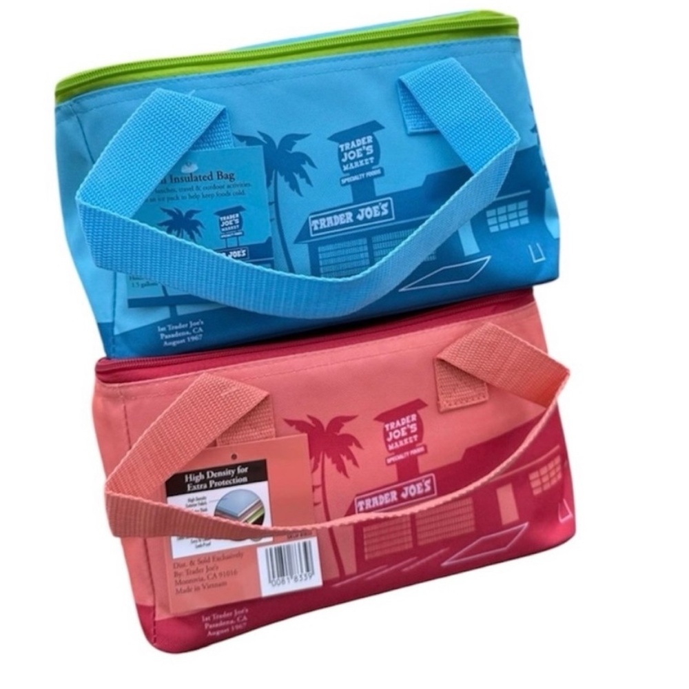 TRADER JOES LIMITED EDITION MINI INSULATED BAGS PEACH SEA BLUE SET OF 2 NWT - Picture 2 of 4